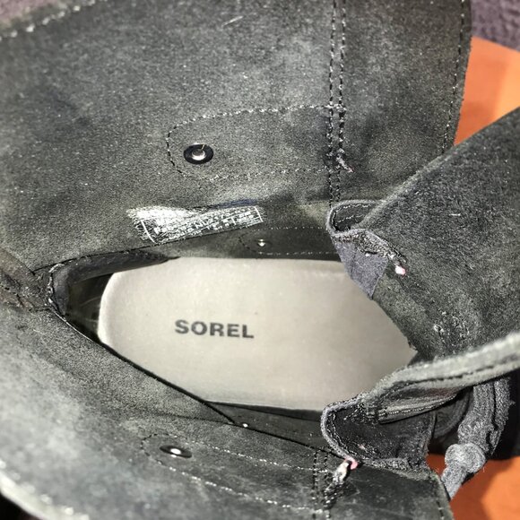 SOREL JOAN OF ARCTIC  BLACK LEATHER HIDDEN WEDGE HEEL ANKLE BOOTS 8.5 - Picture 12 of 16